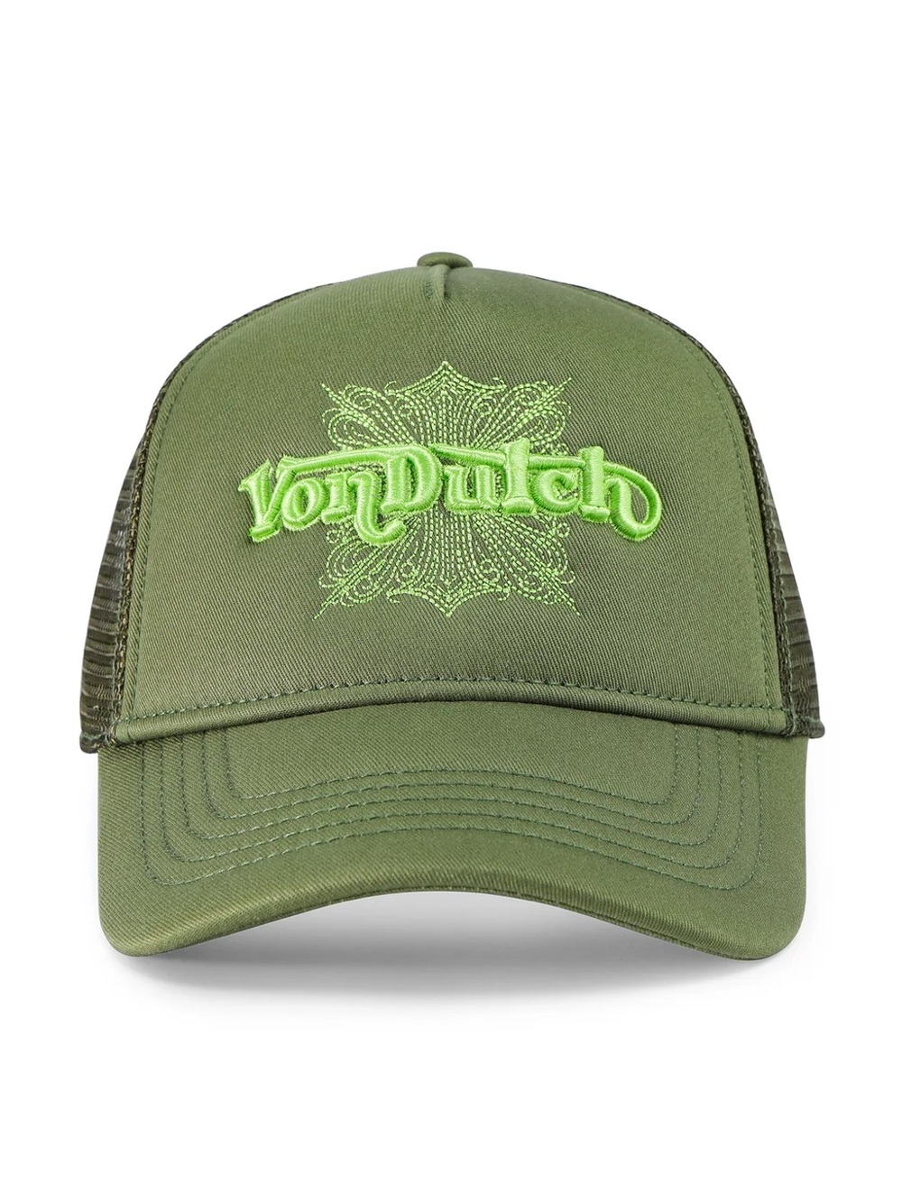 Von Dutch Olive Green Trucker Cap with Neon Green Logo